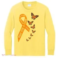 Multiple Sclerosis Awareness Butterfly Orange Ribbon Kids Long Sleeve Shirt thumb 0