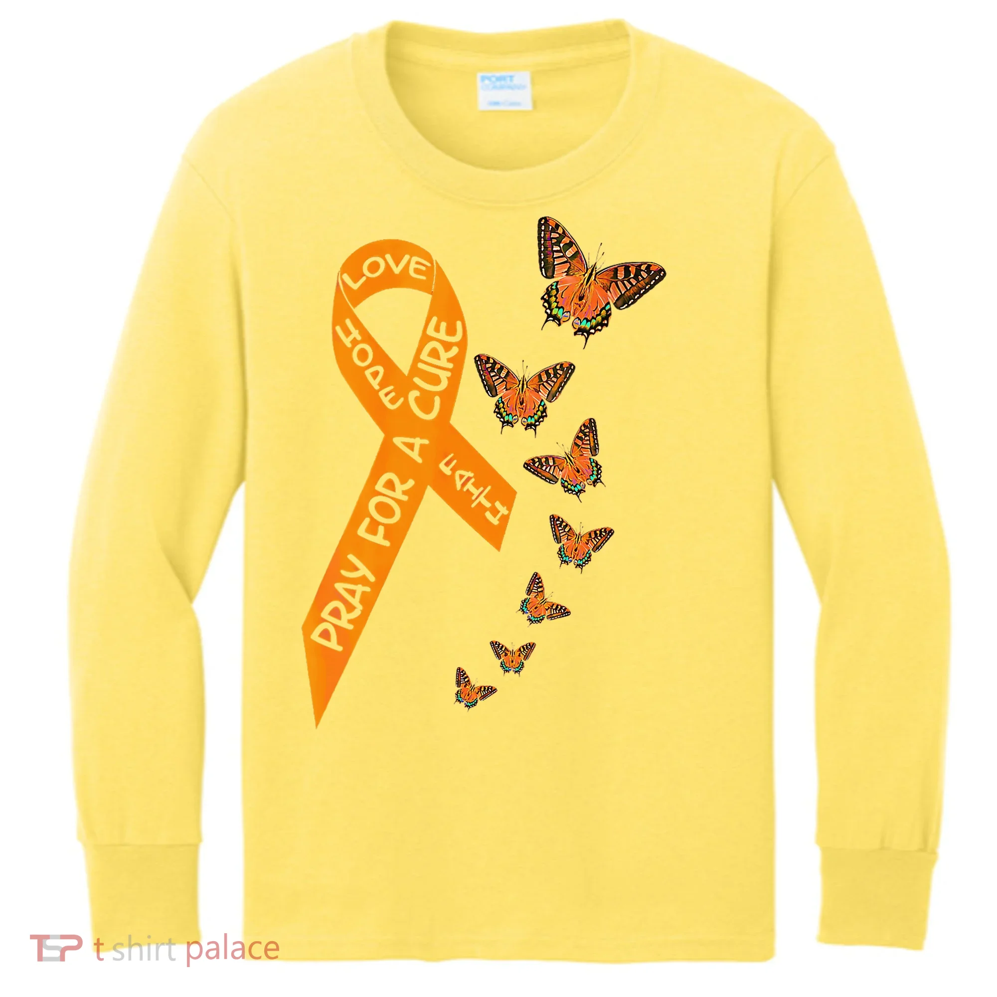 Multiple Sclerosis Awareness Butterfly Orange Ribbon Kids Long Sleeve Shirt