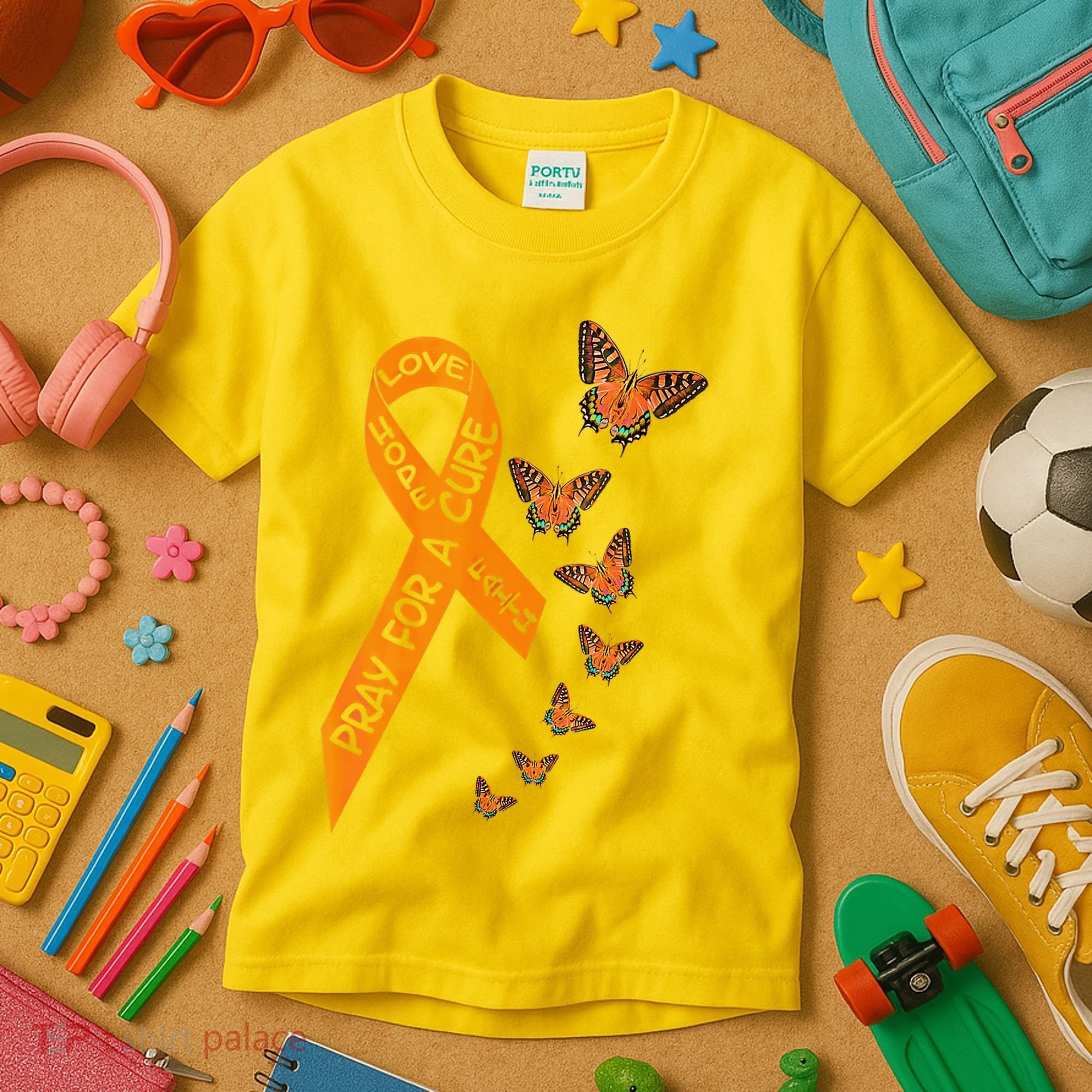 Multiple Sclerosis Awareness Butterfly Orange Ribbon Kids T-Shirt