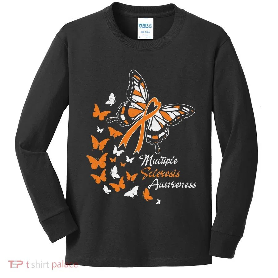 Multiple Sclerosis Awareness Butterflies Gift Kids Long Sleeve Shirt