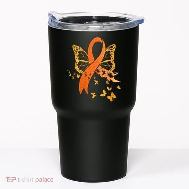 Multiple Sclerosis Awareness Orange Ribbon Butterfly Fighter Tumbler