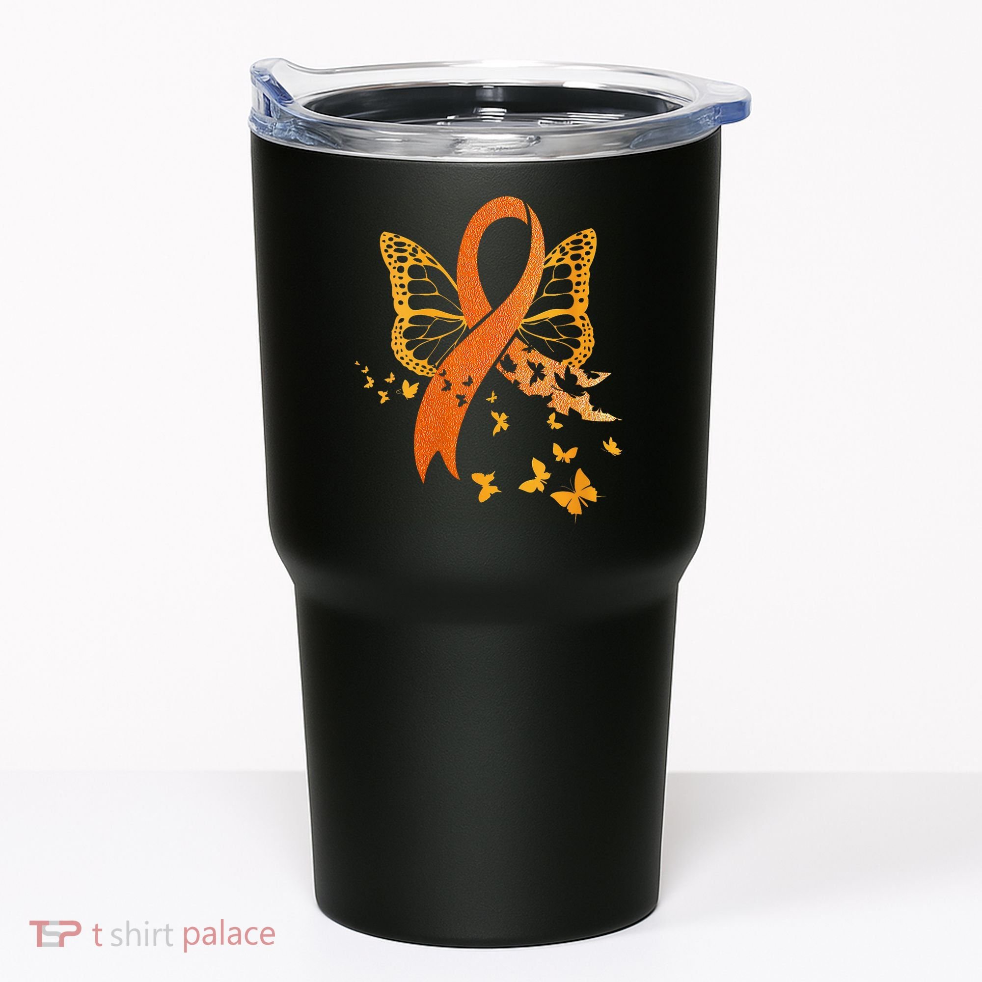Multiple Sclerosis Awareness Orange Ribbon Butterfly Fighter Tumbler