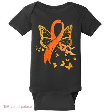 Multiple Sclerosis Awareness Orange Ribbon Butterfly Fighter Baby Bodysuit