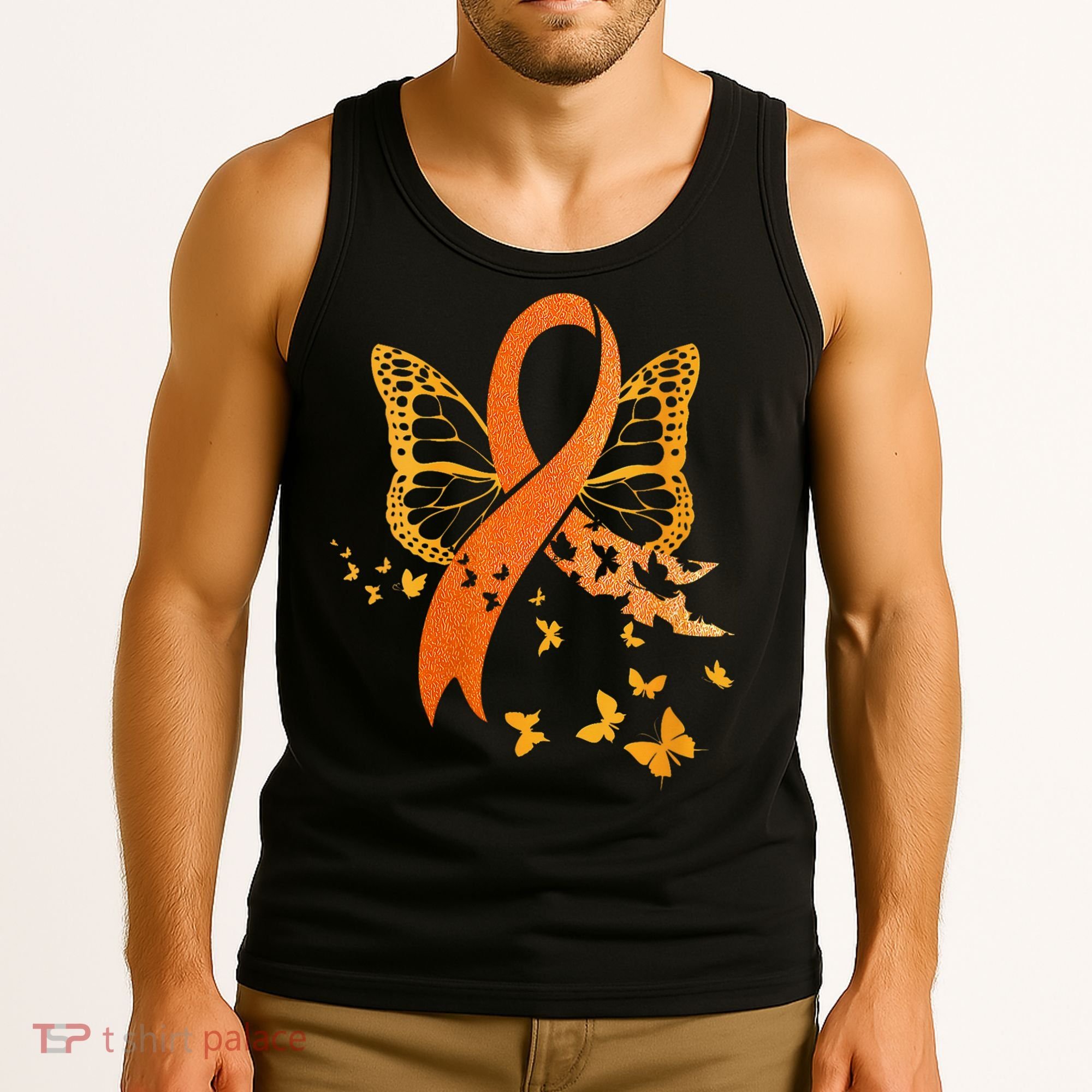 Multiple Sclerosis Awareness Orange Ribbon Butterfly Fighter Tank Top