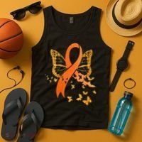 Multiple Sclerosis Awareness Orange Ribbon Butterfly Fighter Tank Top thumb 4