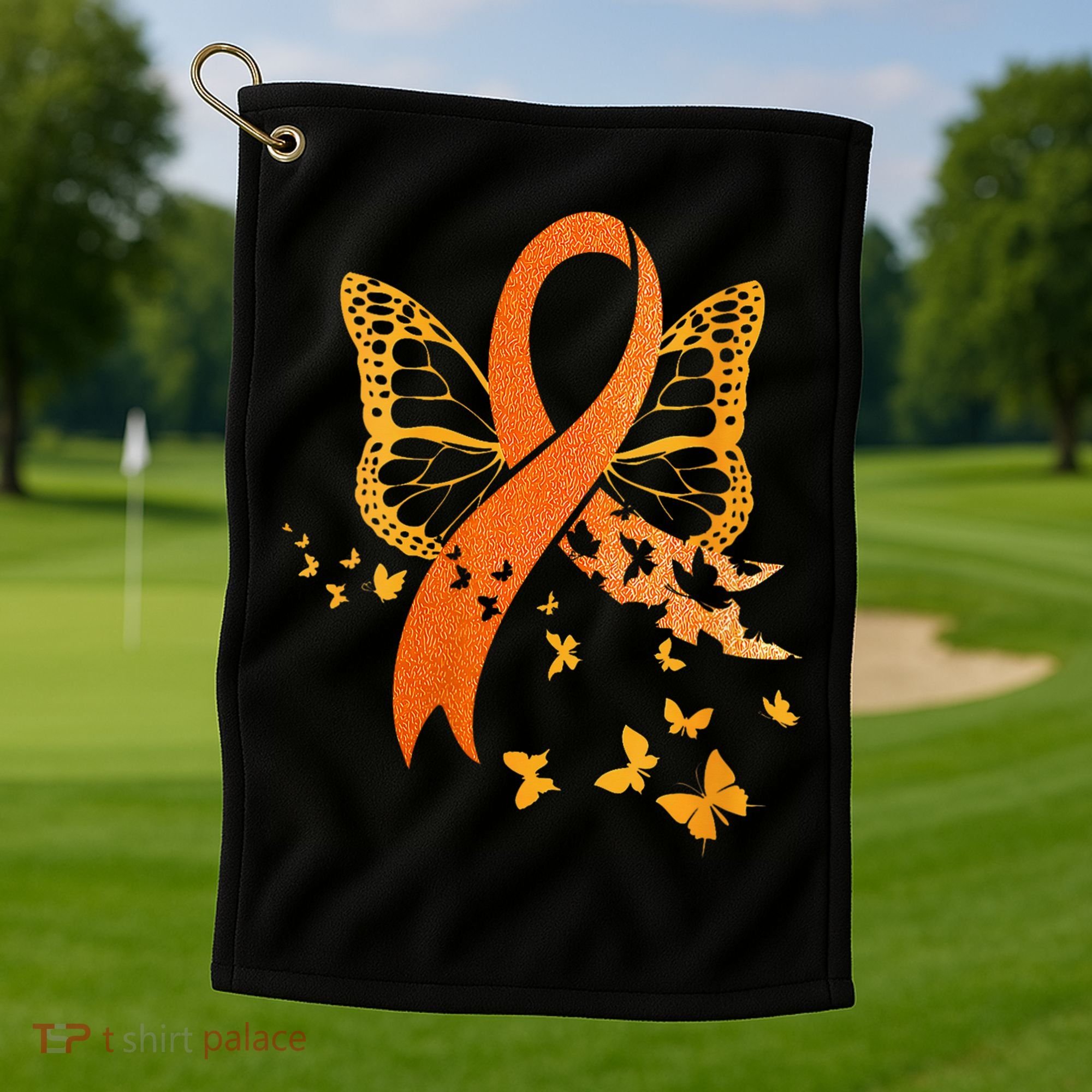 Multiple Sclerosis Awareness Orange Ribbon Butterfly Fighter Golf Towel