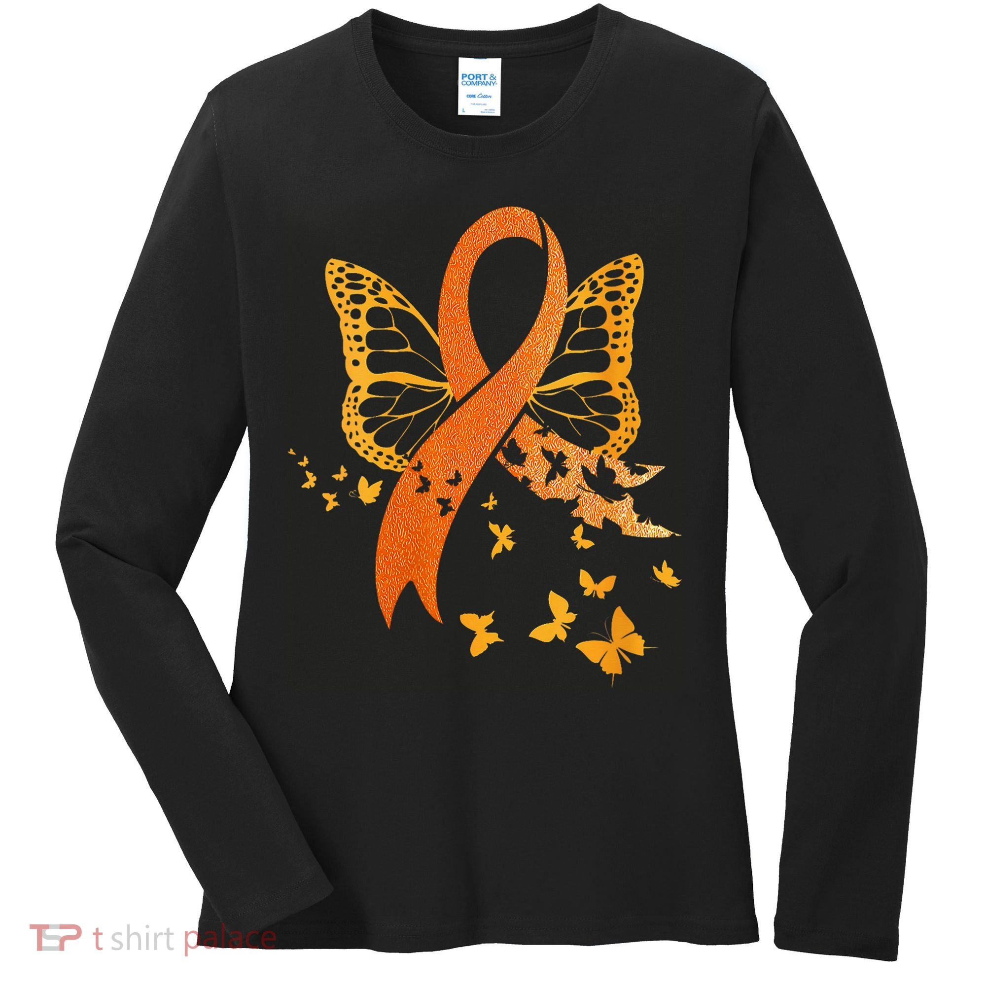 Multiple Sclerosis Awareness Orange Ribbon Butterfly Fighter Women's Long Sleeve Shirt