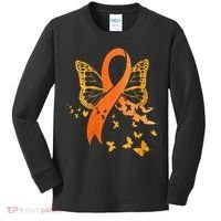 Multiple Sclerosis Awareness Orange Ribbon Butterfly Fighter Kids Long Sleeve Shirt thumb 0