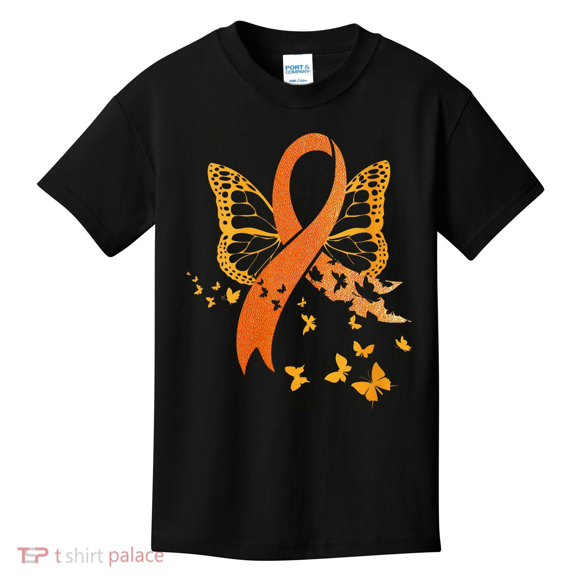 Multiple Sclerosis Awareness Orange Ribbon Butterfly Fighter Kids T-Shirt