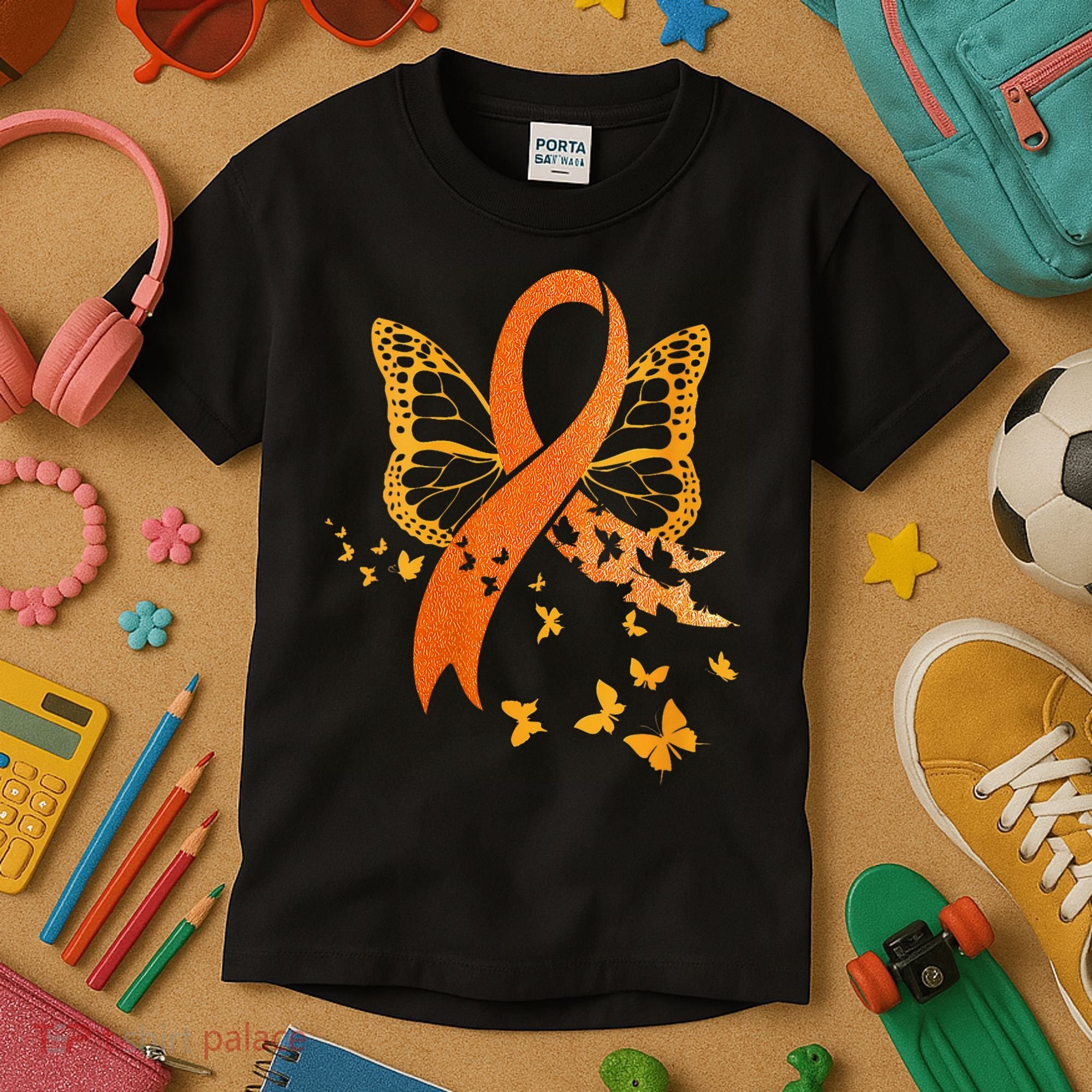 Multiple Sclerosis Awareness Orange Ribbon Butterfly Fighter Kids T-Shirt