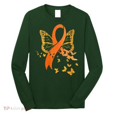 Multiple Sclerosis Awareness Orange Ribbon Butterfly Fighter Long Sleeve Shirt
