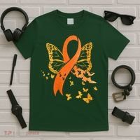 Multiple Sclerosis Awareness Orange Ribbon Butterfly Fighter T-Shirt thumb 5