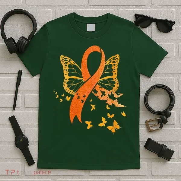 Multiple Sclerosis Awareness Orange Ribbon Butterfly Fighter T-Shirt