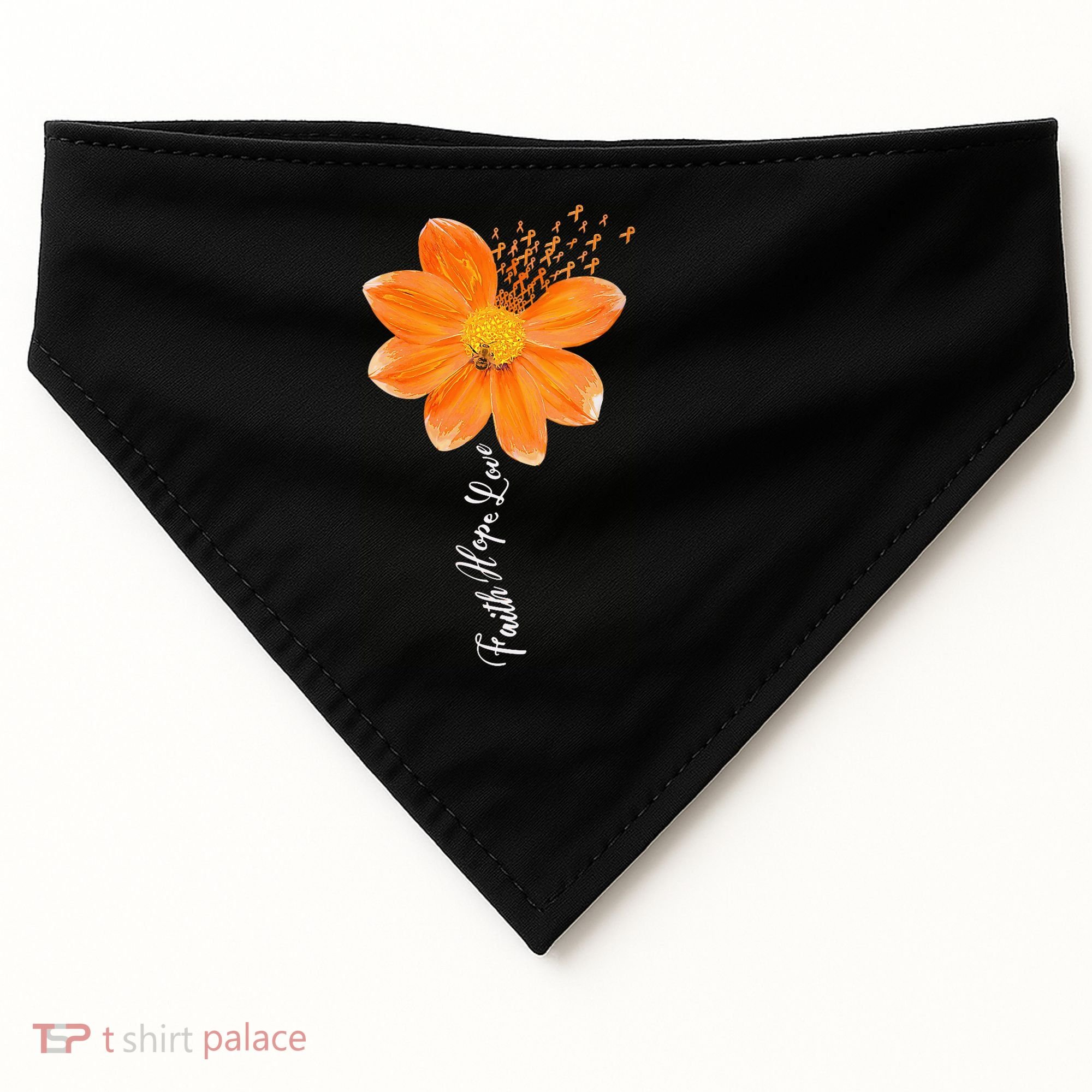 Multiple Sclerosis Awareness Orange Flower Ribbon Faith Hope USA-Made Doggie Bandana