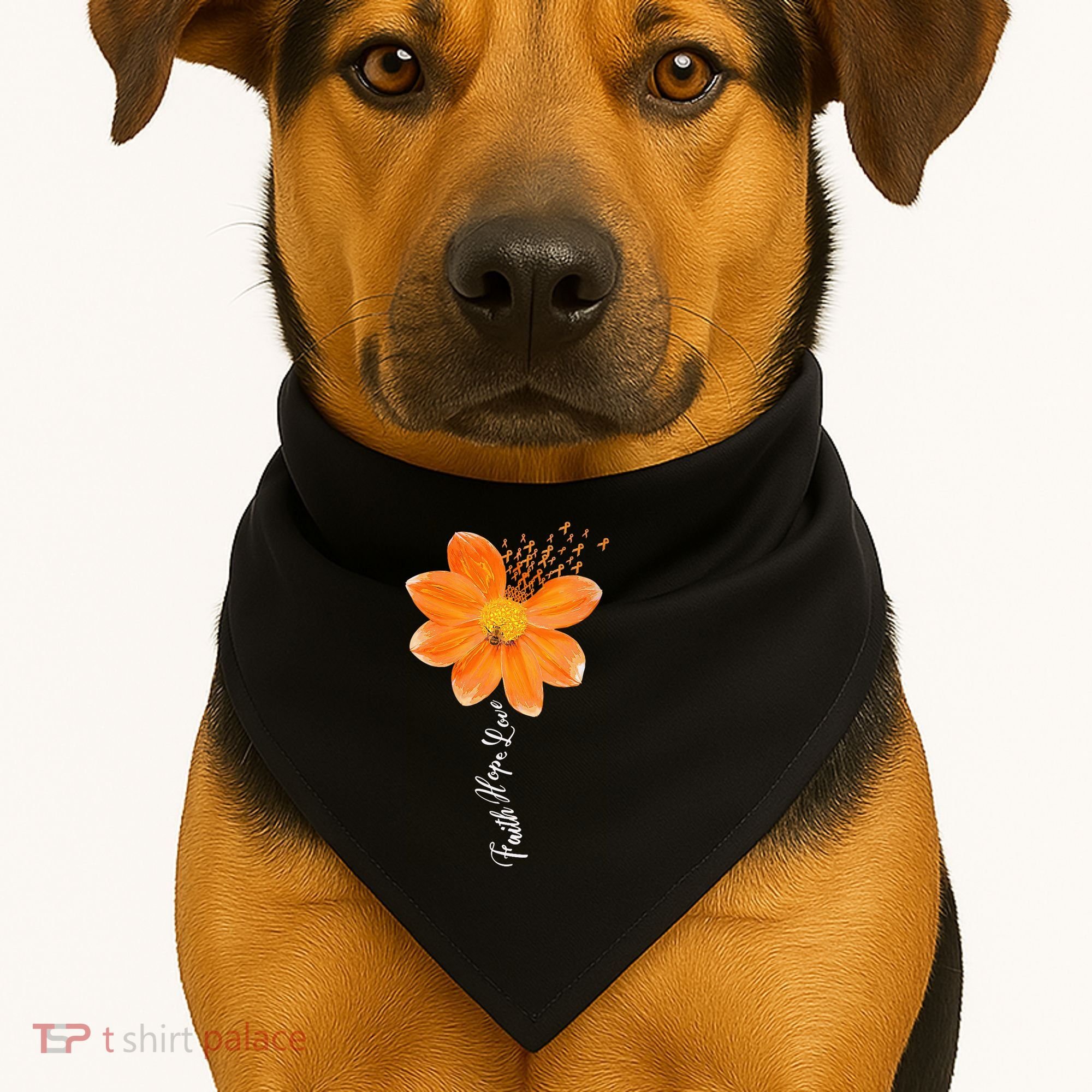 Multiple Sclerosis Awareness Orange Flower Ribbon Faith Hope USA-Made Doggie Bandana