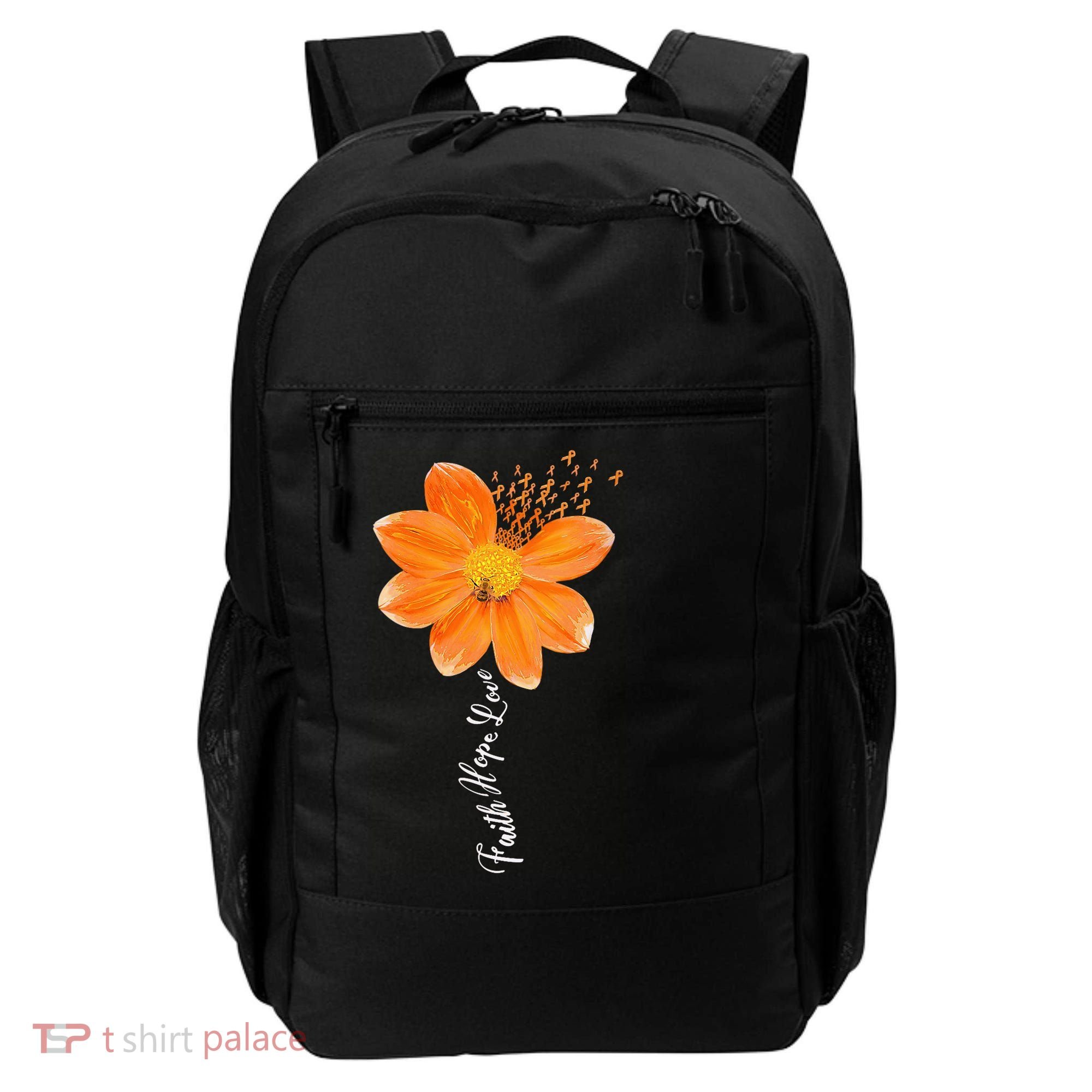 Multiple Sclerosis Awareness Orange Flower Ribbon Faith Hope Backpack