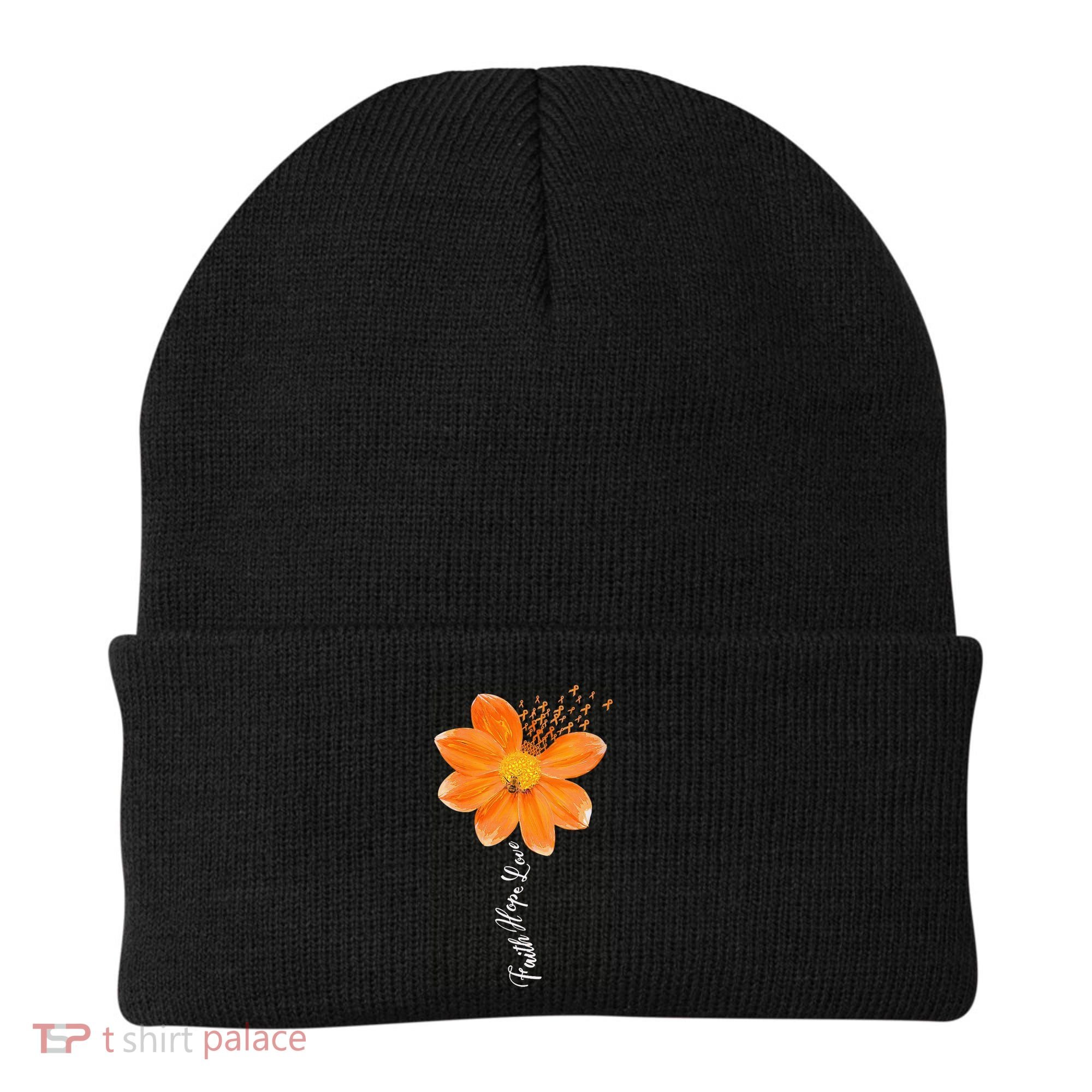Multiple Sclerosis Awareness Orange Flower Ribbon Faith Hope Beanie