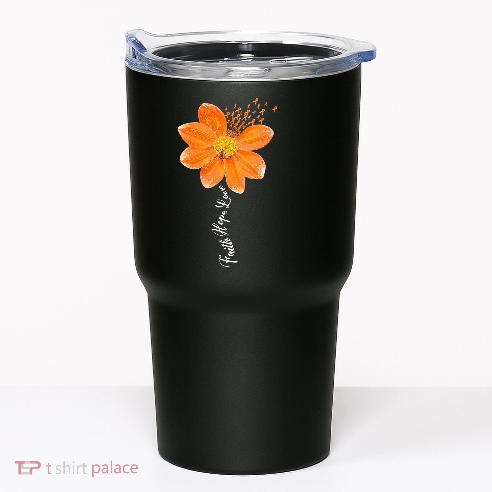 Multiple Sclerosis Awareness Orange Flower Ribbon Faith Hope Tumbler