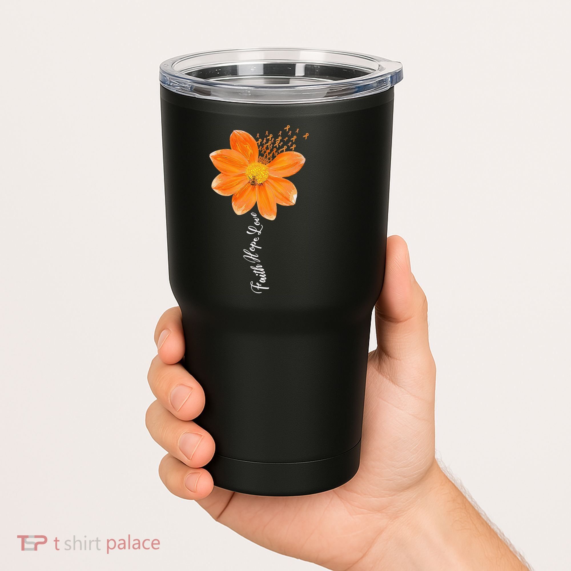 Multiple Sclerosis Awareness Orange Flower Ribbon Faith Hope Tumbler