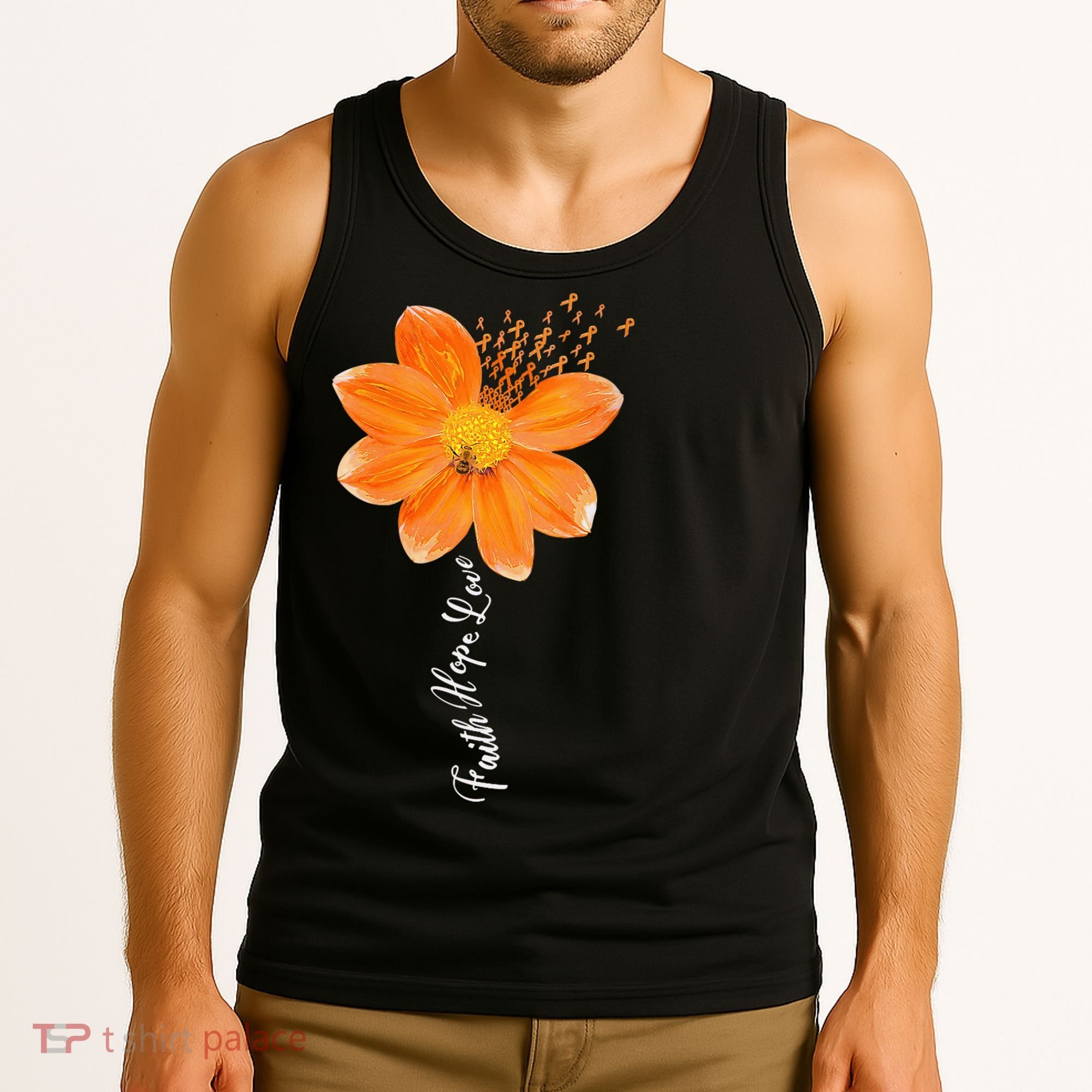 Multiple Sclerosis Awareness Orange Flower Ribbon Faith Hope Tank Top