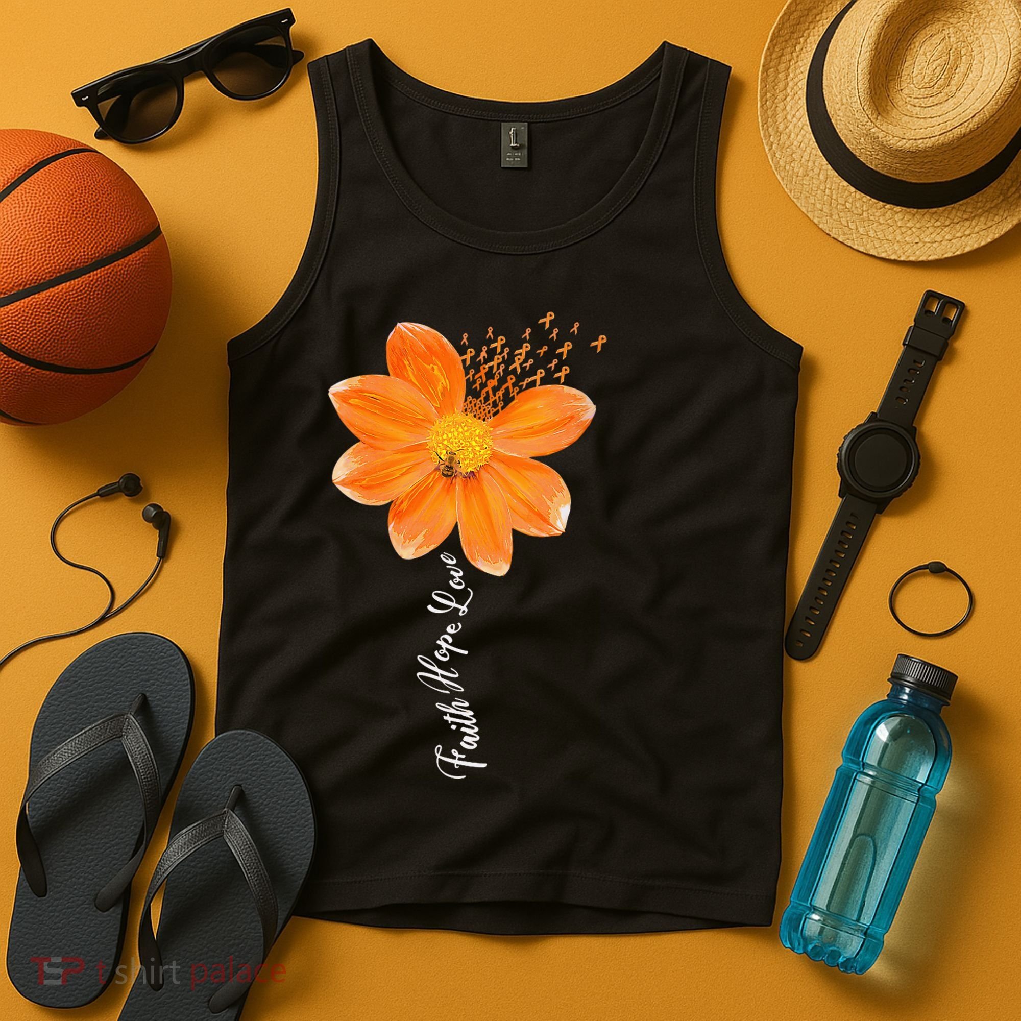 Multiple Sclerosis Awareness Orange Flower Ribbon Faith Hope Tank Top