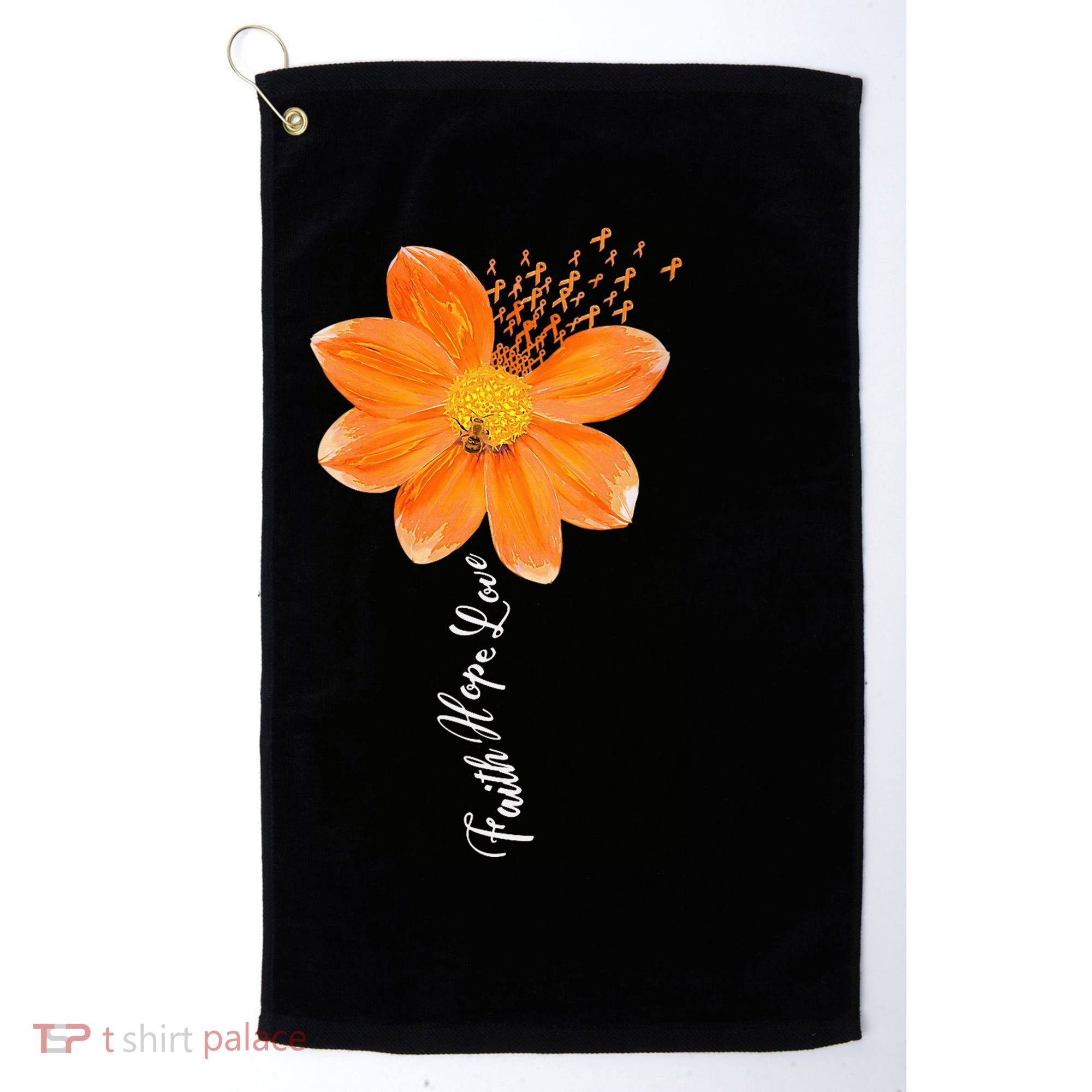 Multiple Sclerosis Awareness Orange Flower Ribbon Faith Hope Golf Towel