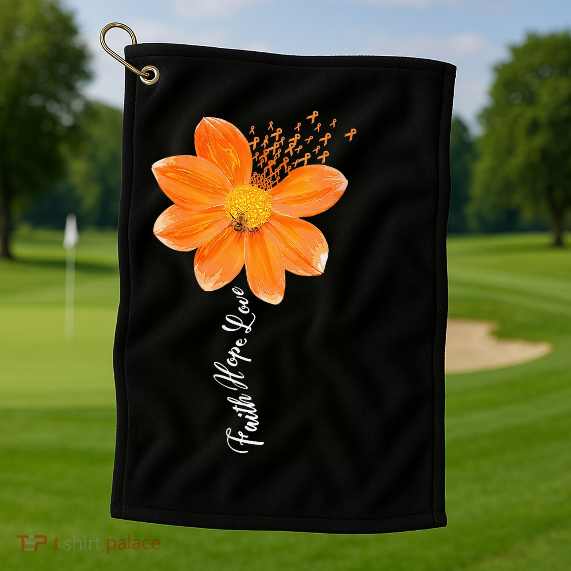 Multiple Sclerosis Awareness Orange Flower Ribbon Faith Hope Golf Towel