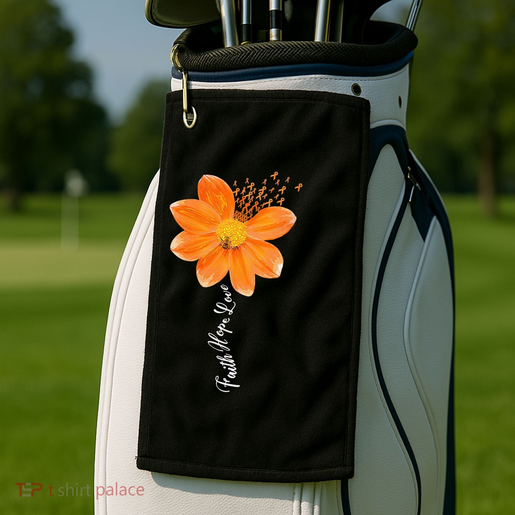 Multiple Sclerosis Awareness Orange Flower Ribbon Faith Hope Golf Towel