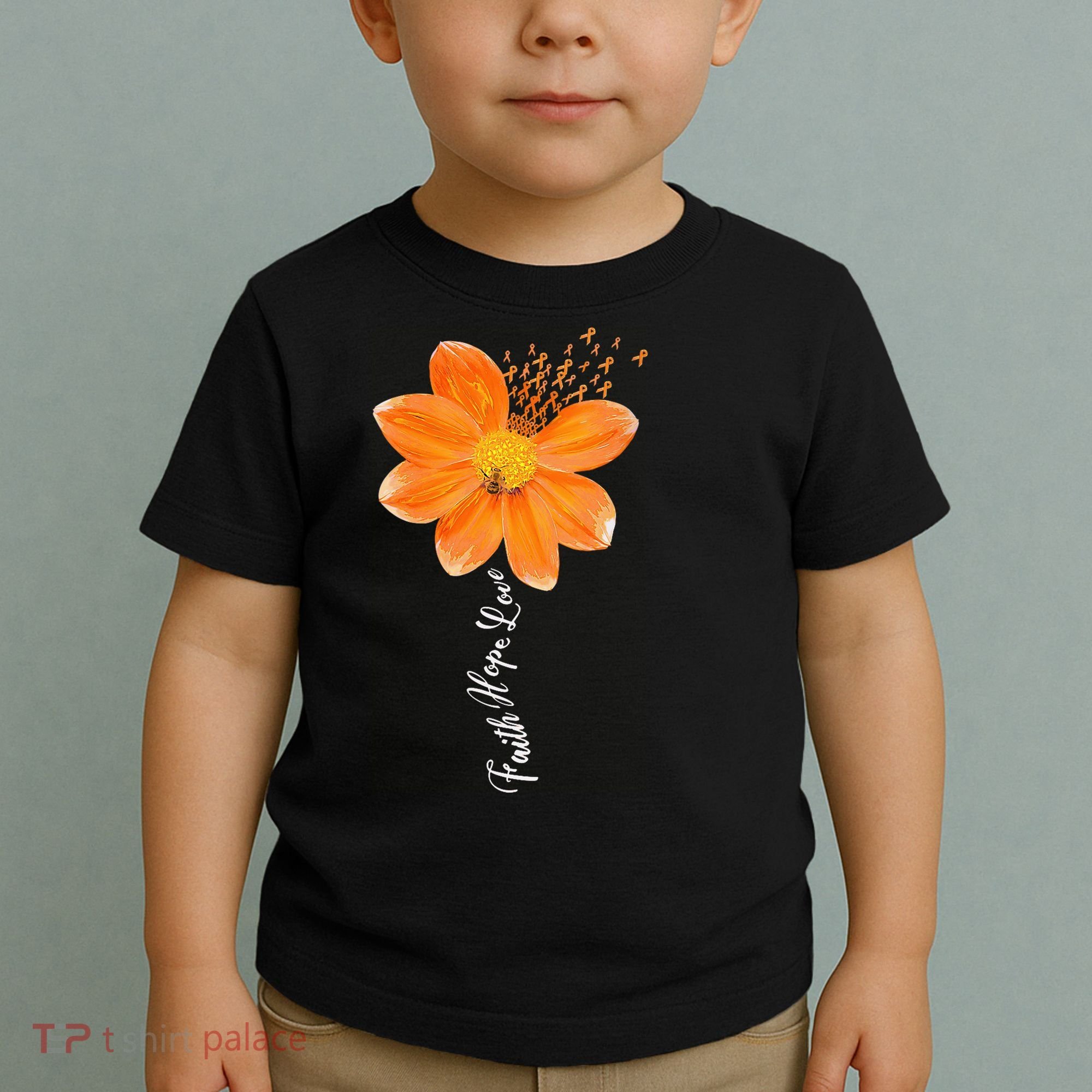 Multiple Sclerosis Awareness Orange Flower Ribbon Faith Hope Toddler T-Shirt