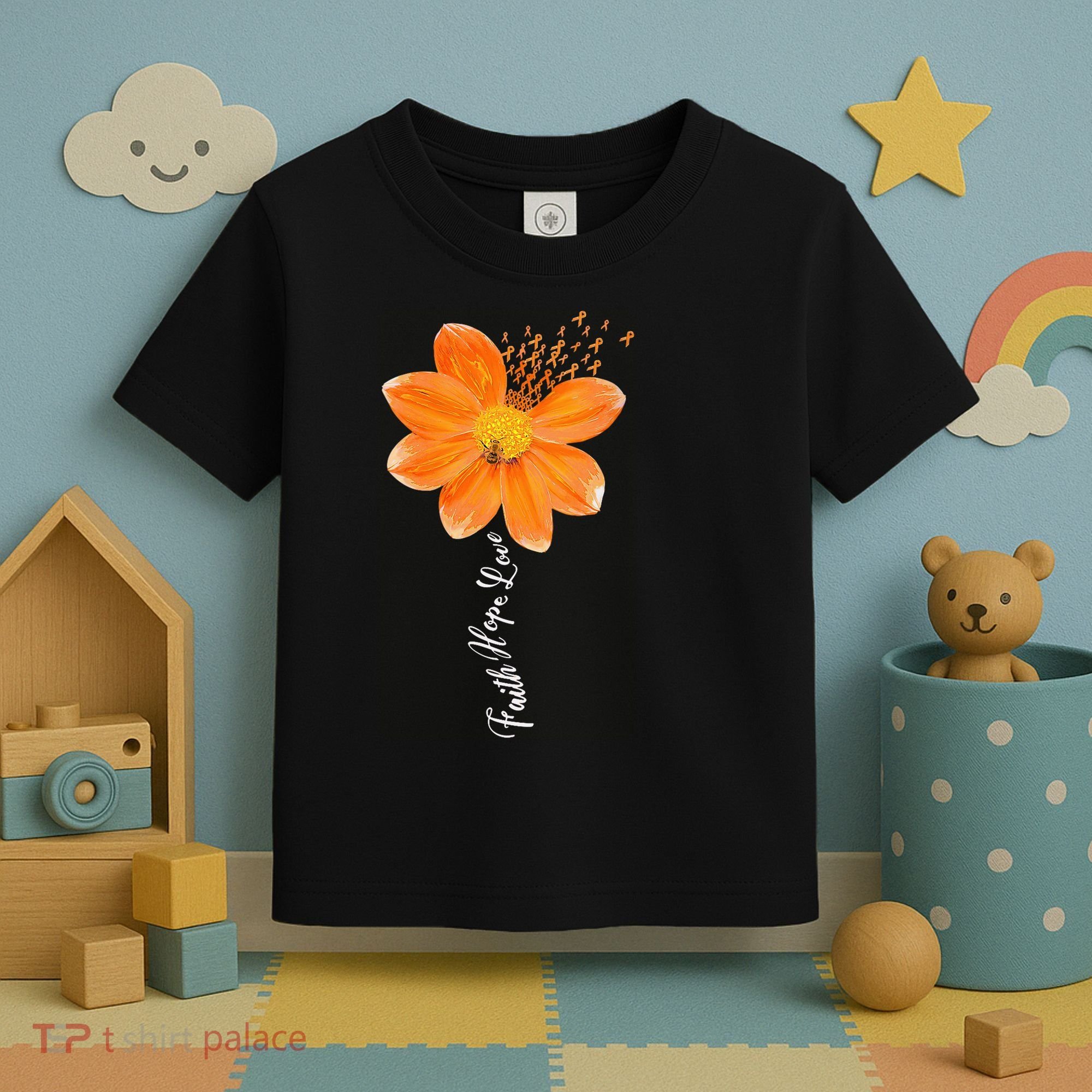 Multiple Sclerosis Awareness Orange Flower Ribbon Faith Hope Toddler T-Shirt