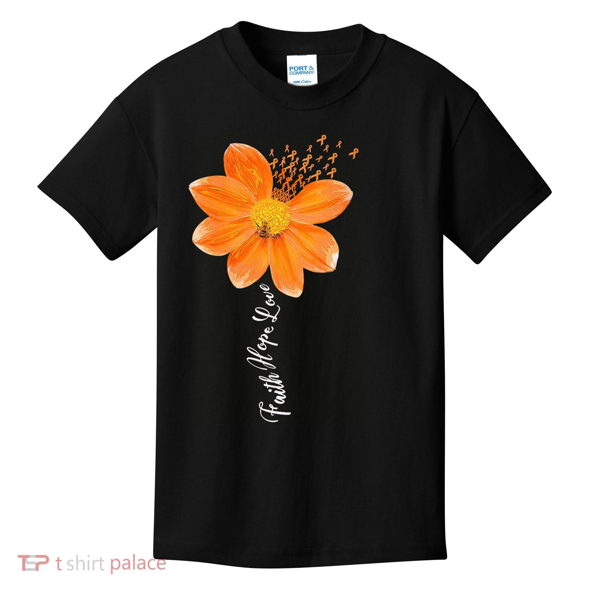 Multiple Sclerosis Awareness Orange Flower Ribbon Faith Hope Kids T-Shirt