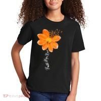 Multiple Sclerosis Awareness Orange Flower Ribbon Faith Hope Kids T-Shirt thumb 2