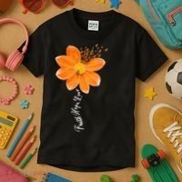 Multiple Sclerosis Awareness Orange Flower Ribbon Faith Hope Kids T-Shirt thumb 3