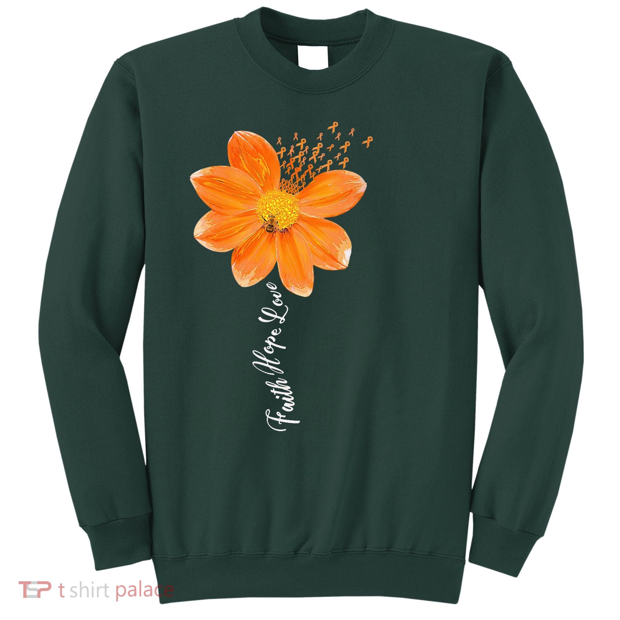 Multiple Sclerosis Awareness Orange Flower Ribbon Faith Hope Sweatshirt