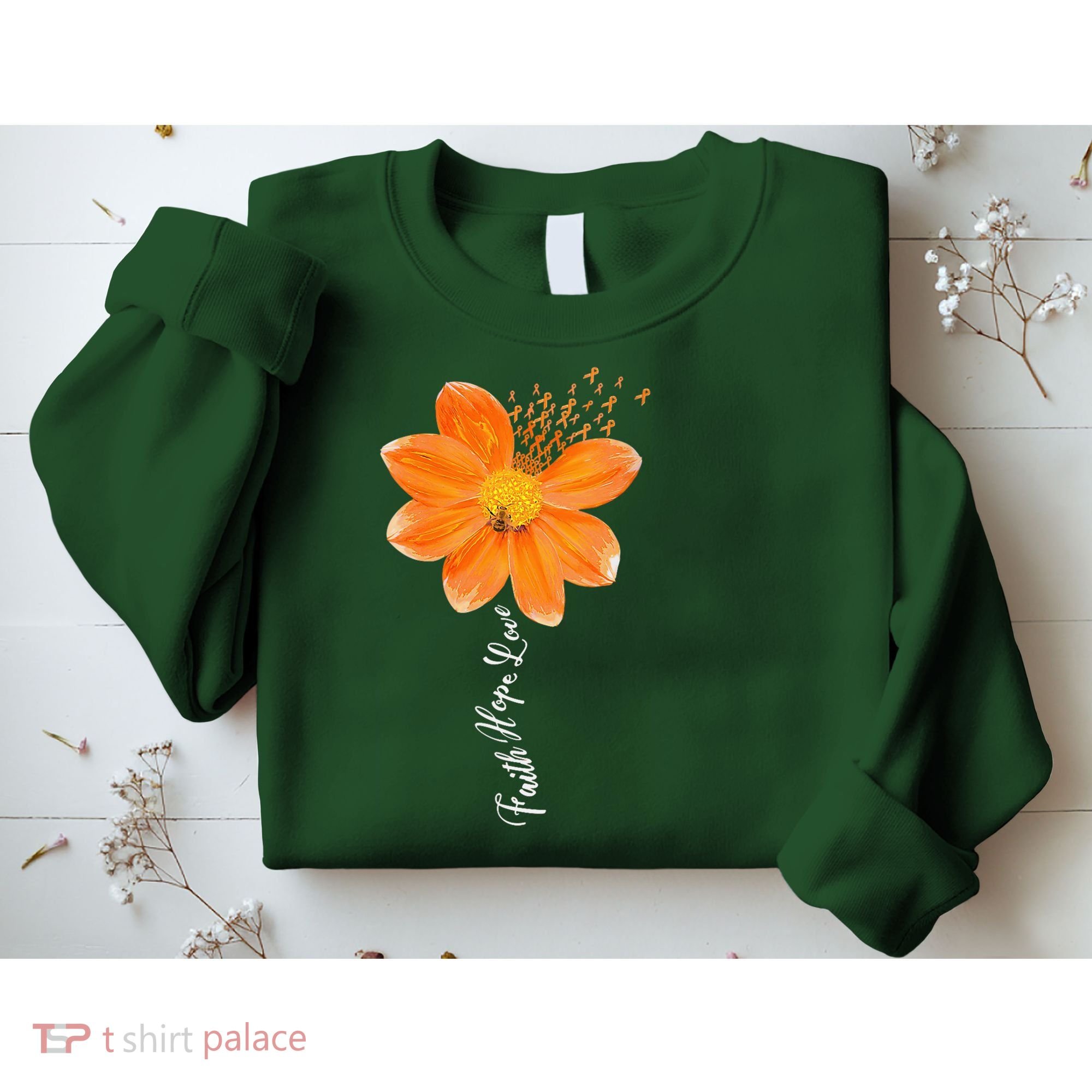 Multiple Sclerosis Awareness Orange Flower Ribbon Faith Hope Sweatshirt
