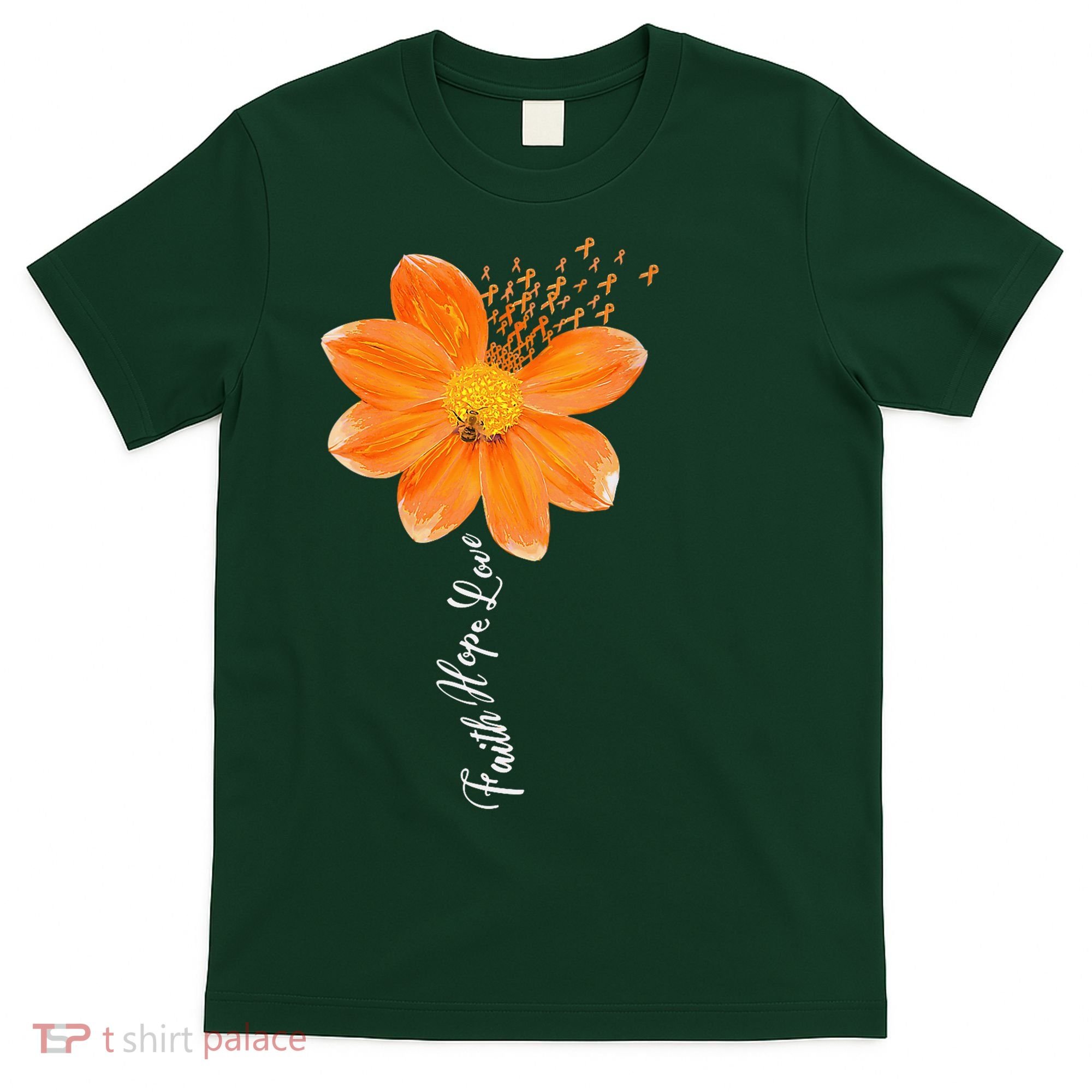 Multiple Sclerosis Awareness Orange Flower Ribbon Faith Hope T-Shirt