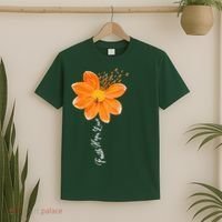Multiple Sclerosis Awareness Orange Flower Ribbon Faith Hope T-Shirt thumb 2