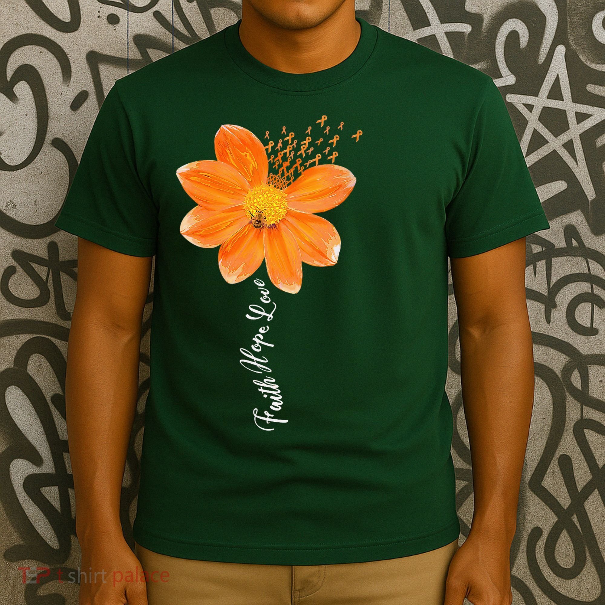 Multiple Sclerosis Awareness Orange Flower Ribbon Faith Hope T-Shirt