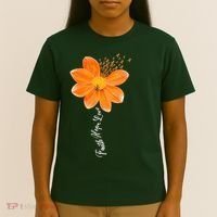 Multiple Sclerosis Awareness Orange Flower Ribbon Faith Hope T-Shirt thumb 4