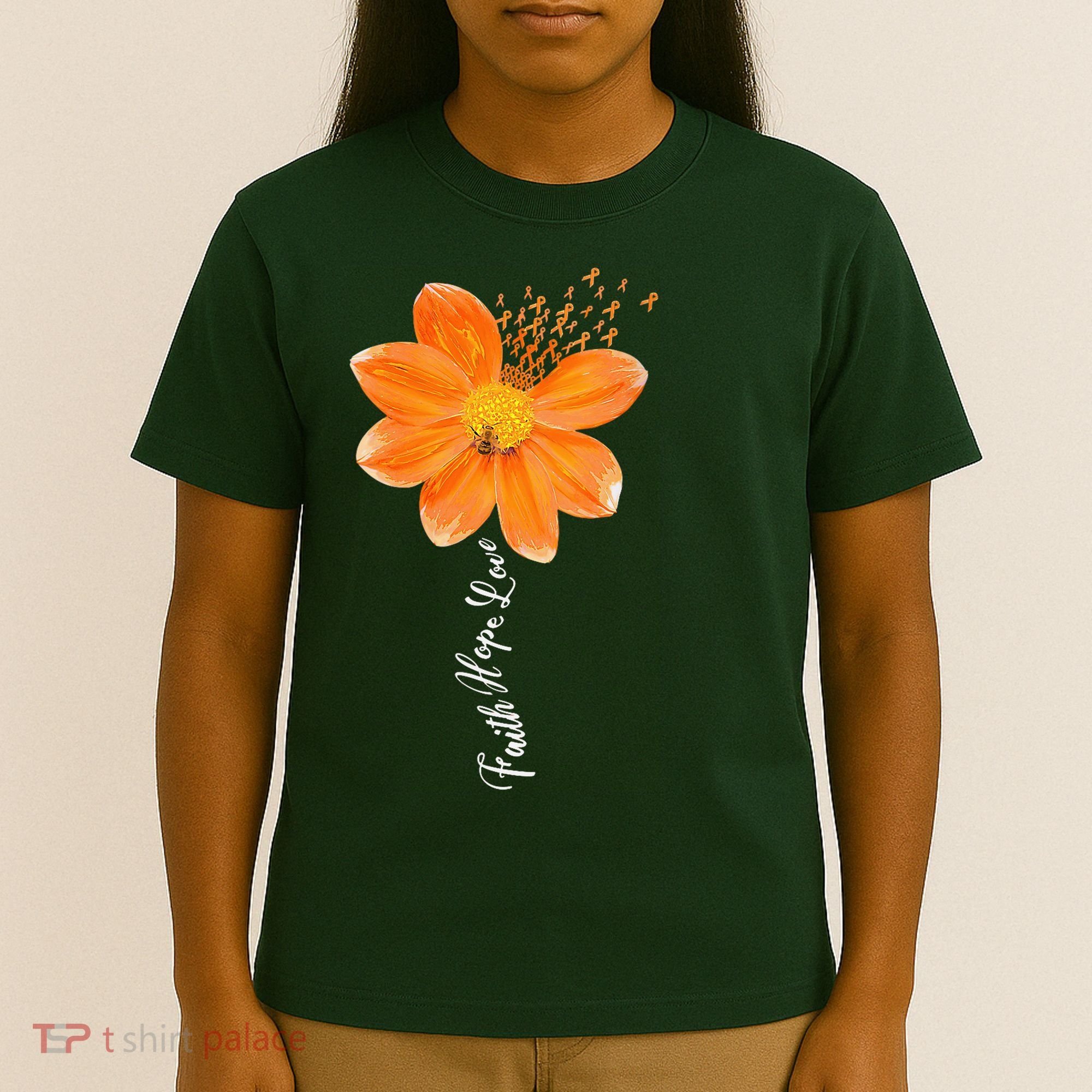 Multiple Sclerosis Awareness Orange Flower Ribbon Faith Hope T-Shirt