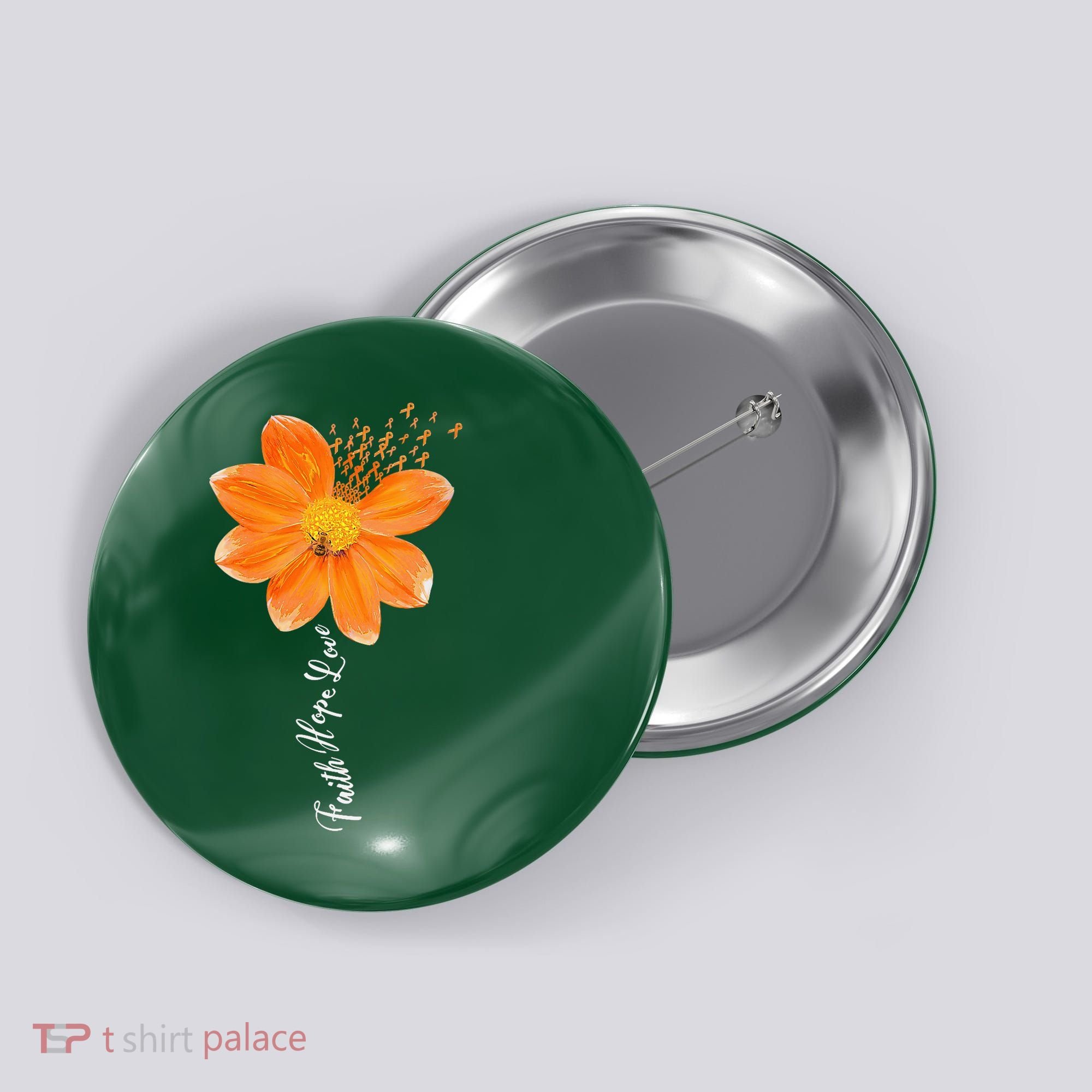 Multiple Sclerosis Awareness Orange Flower Ribbon Faith Hope Button