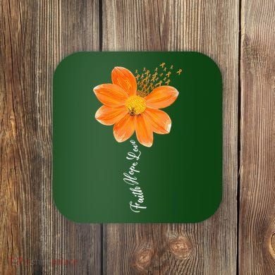 Multiple Sclerosis Awareness Orange Flower Ribbon Faith Hope Coaster