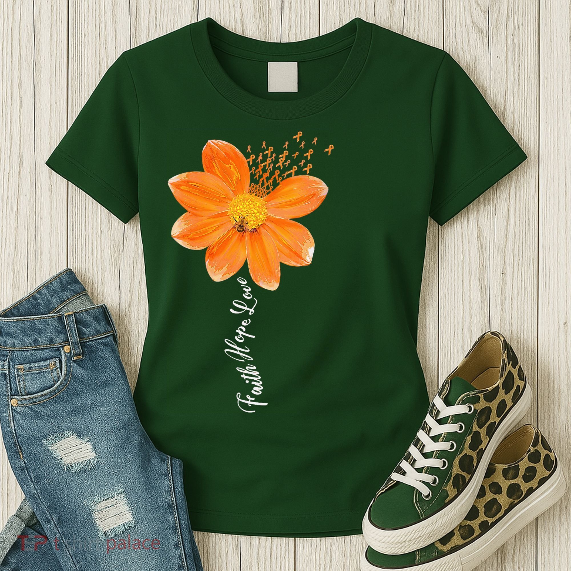 Multiple Sclerosis Awareness Orange Flower Ribbon Faith Hope Women's T-Shirt