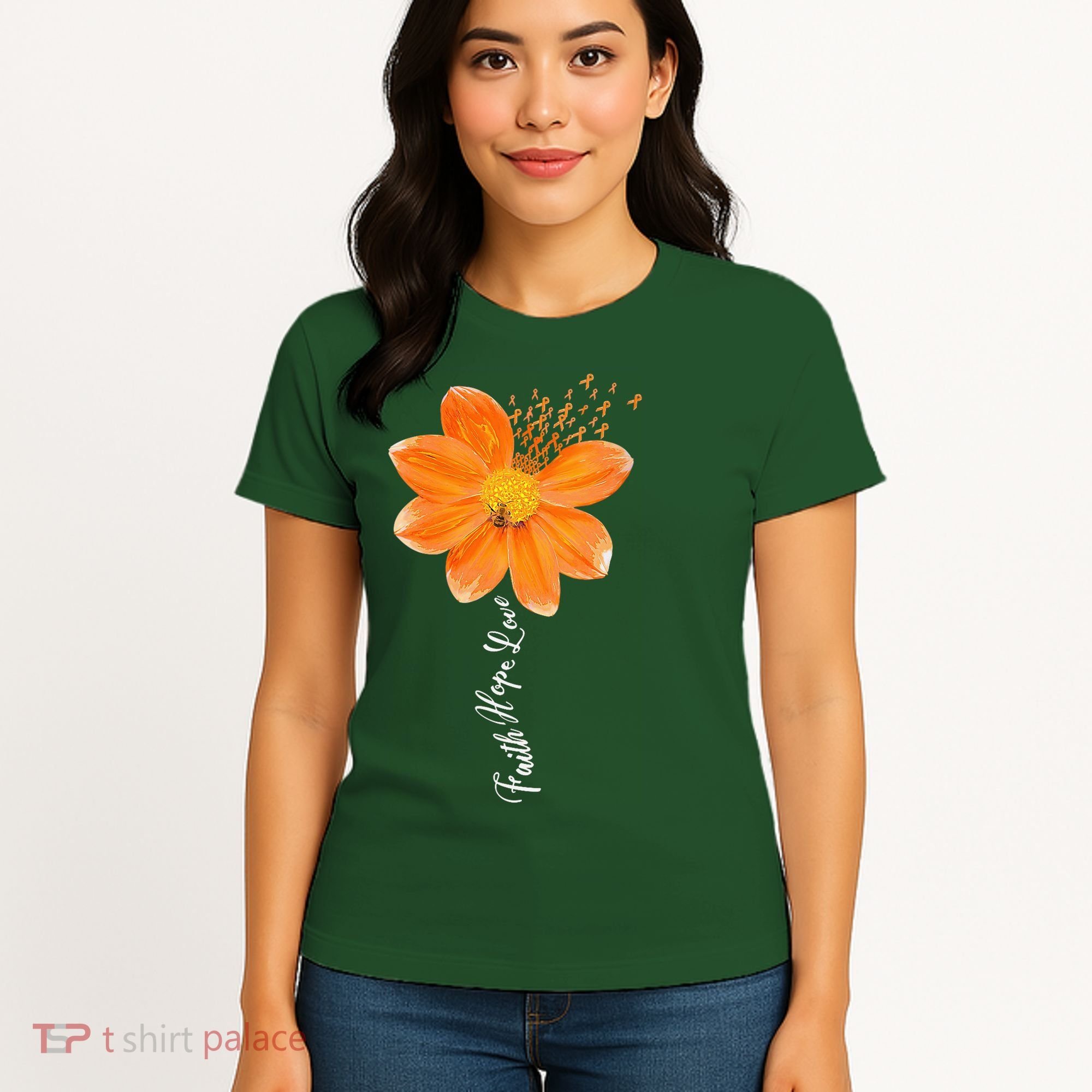 Multiple Sclerosis Awareness Orange Flower Ribbon Faith Hope Women's T-Shirt