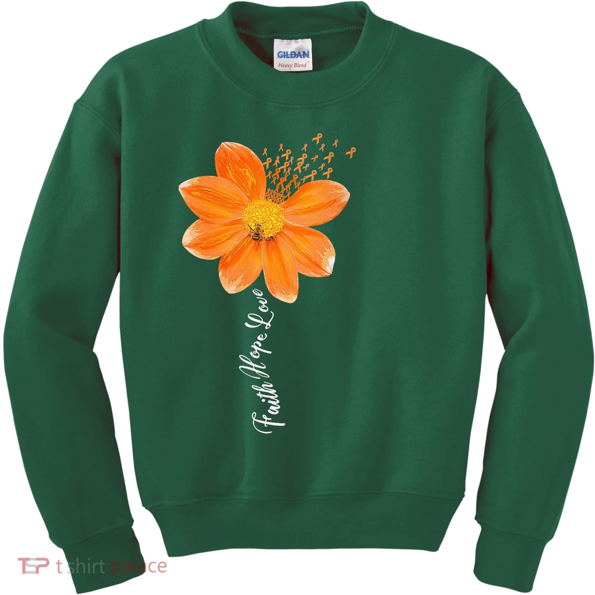 Multiple Sclerosis Awareness Orange Flower Ribbon Faith Hope Kids Sweatshirt