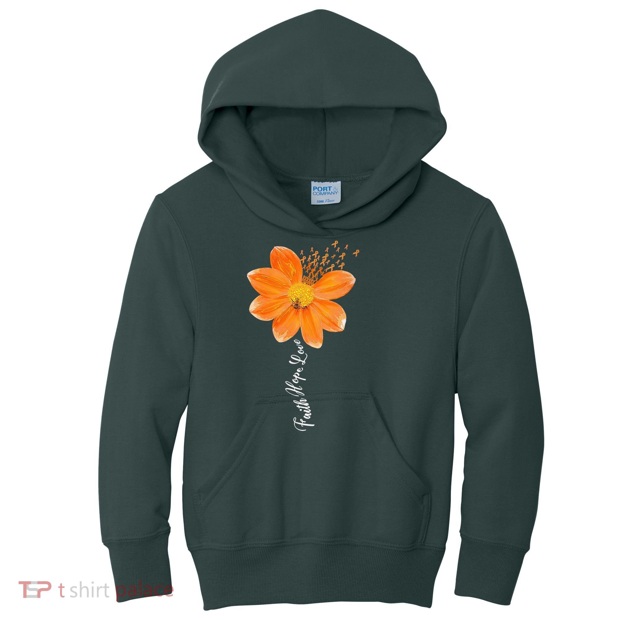 Multiple Sclerosis Awareness Orange Flower Ribbon Faith Hope Kids Hoodie