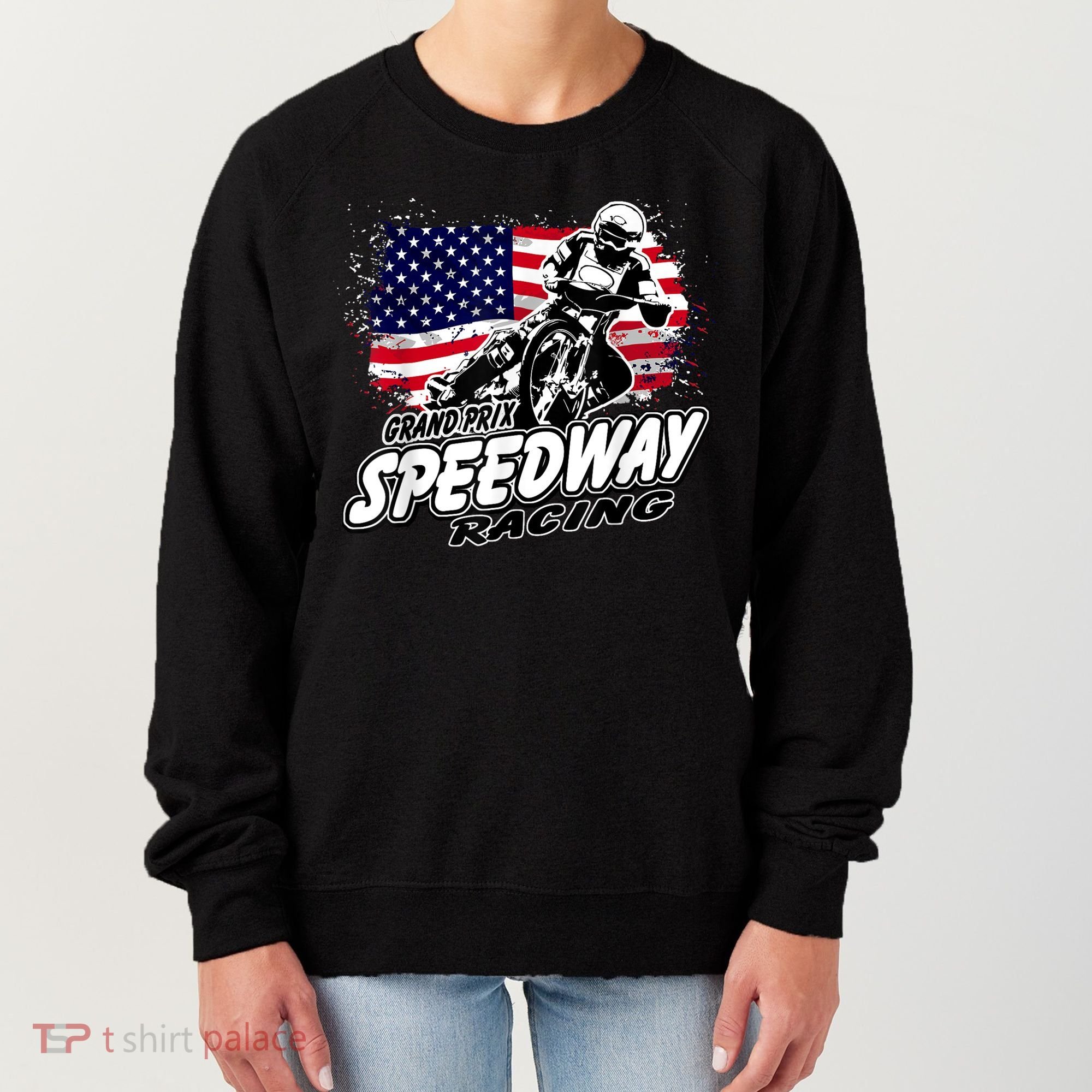 Motorcycle Speedway American Flag Flat Track Race Women's Sweatshirt