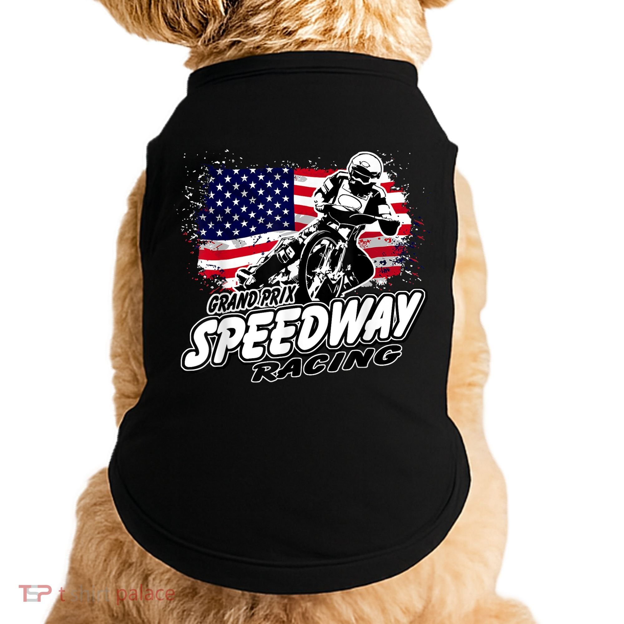 Motorcycle Speedway American Flag Flat Track Race Doggie Tank