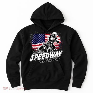 Motorcycle Speedway American Flag Flat Track Race Hoodie