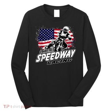 Motorcycle Speedway American Flag Flat Track Race Long Sleeve Shirt